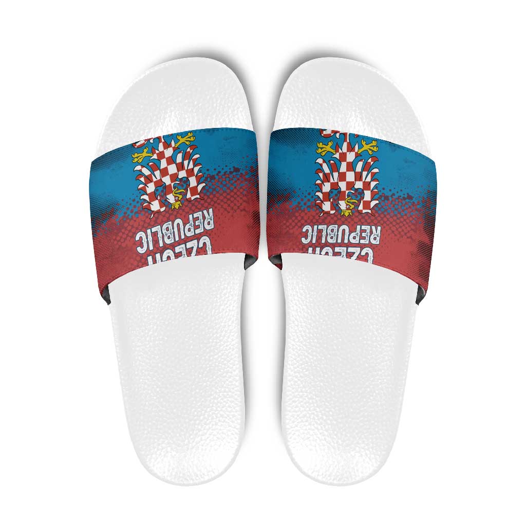 Czech Republic Slide Sandals with Blue Red Gradient Design and National Coat of Arms TS04