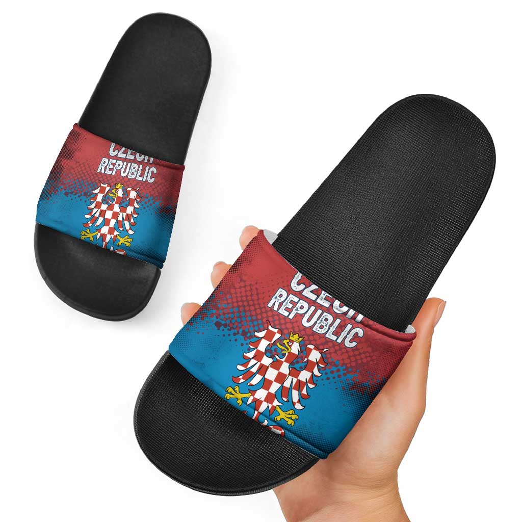 Czech Republic Slide Sandals with Blue Red Gradient Design and National Coat of Arms TS04