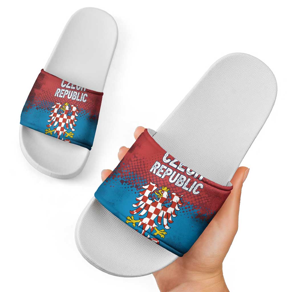 Czech Republic Slide Sandals with Blue Red Gradient Design and National Coat of Arms TS04