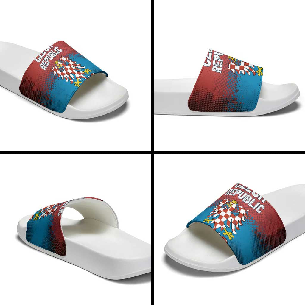 Czech Republic Slide Sandals with Blue Red Gradient Design and National Coat of Arms TS04
