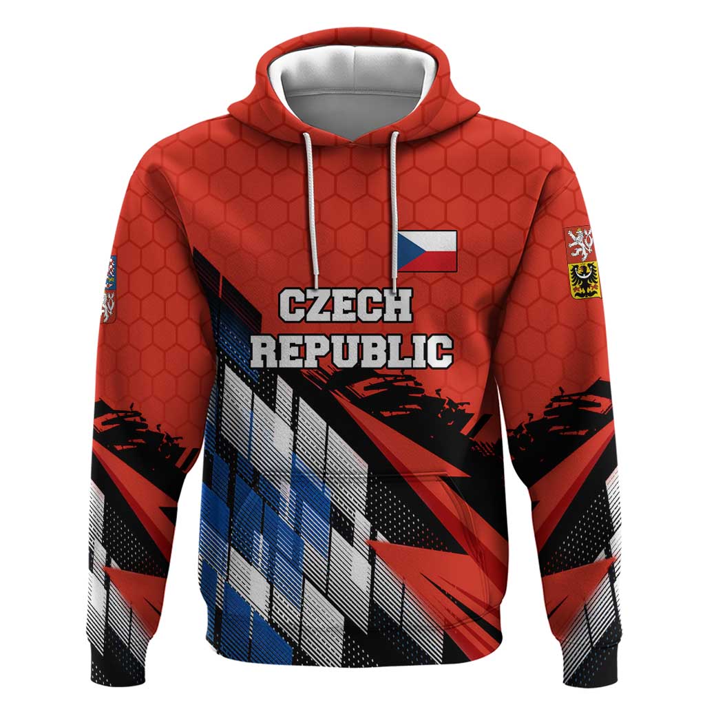 Czech Republic Hoodie with Red Black Blue Brushstroke Design and National Lion TS04