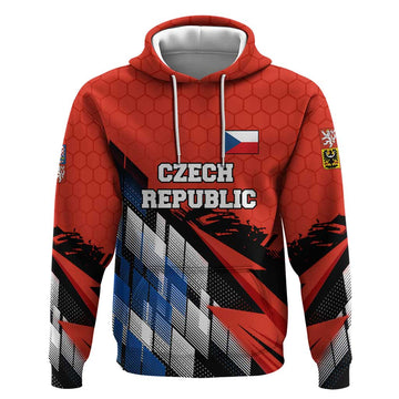 Czech Republic Hoodie with Red Black Blue Brushstroke Design and National Lion TS04