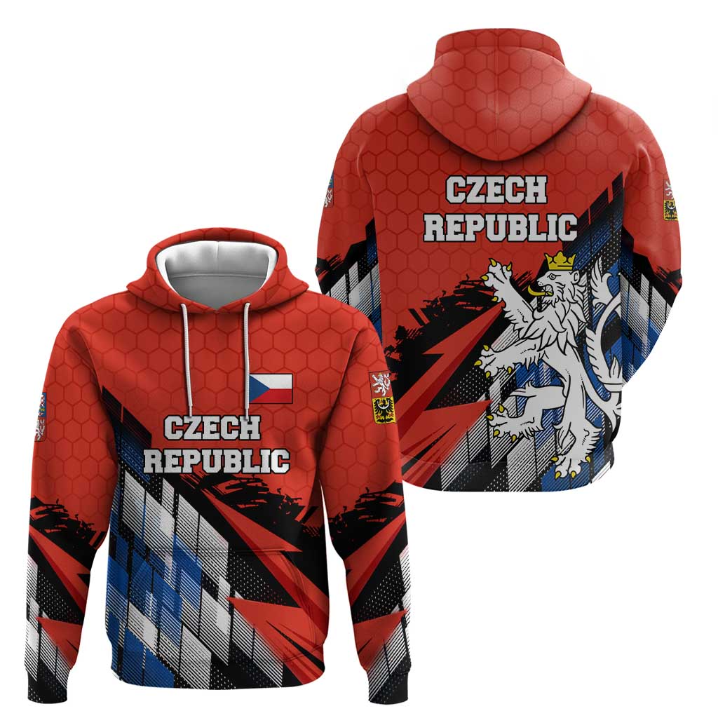 Czech Republic Hoodie with Red Black Blue Brushstroke Design and National Lion TS04