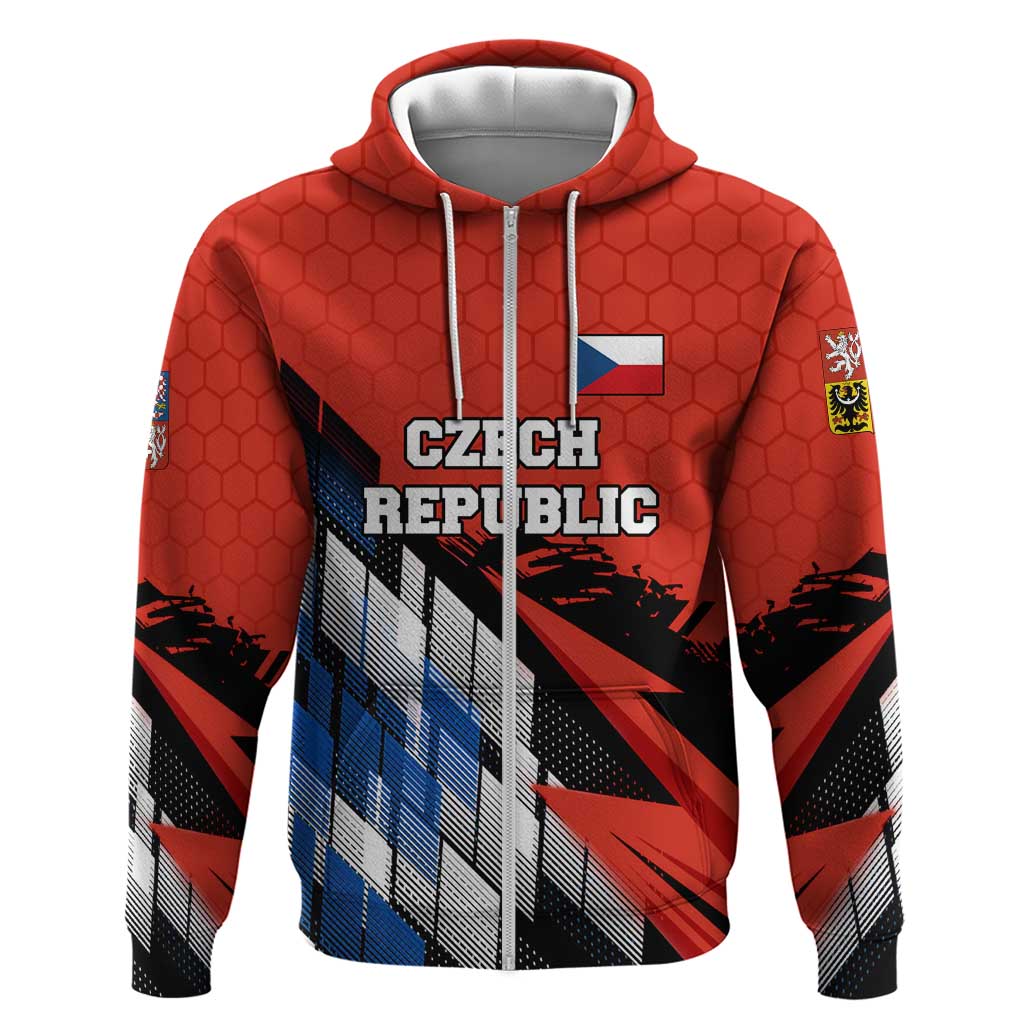 Czech Republic Hoodie with Red Black Blue Brushstroke Design and National Lion TS04
