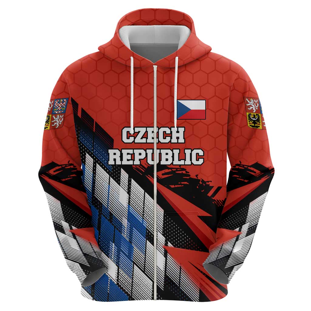 Czech Republic Hoodie with Red Black Blue Brushstroke Design and National Lion TS04