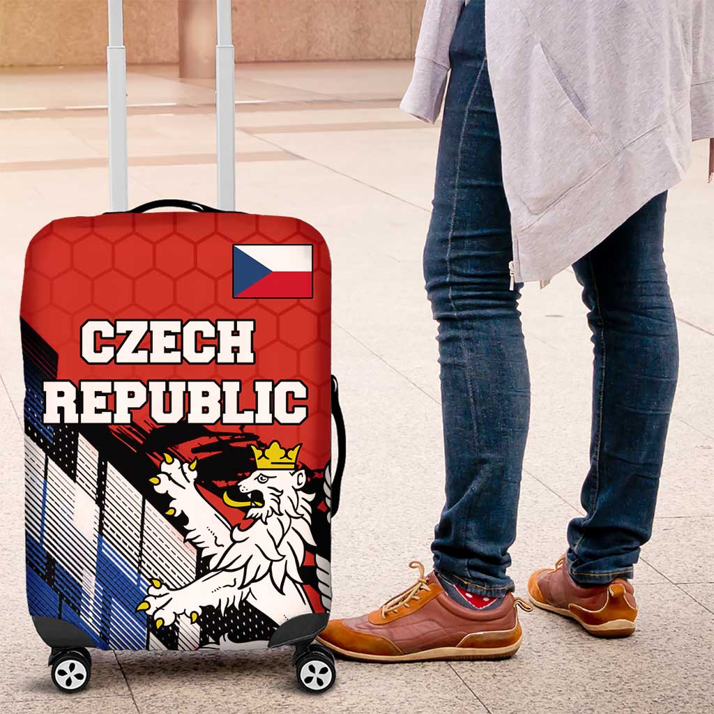 Czech Republic Luggage Cover with Red Black Blue Brushstroke Design and National Lion TS04