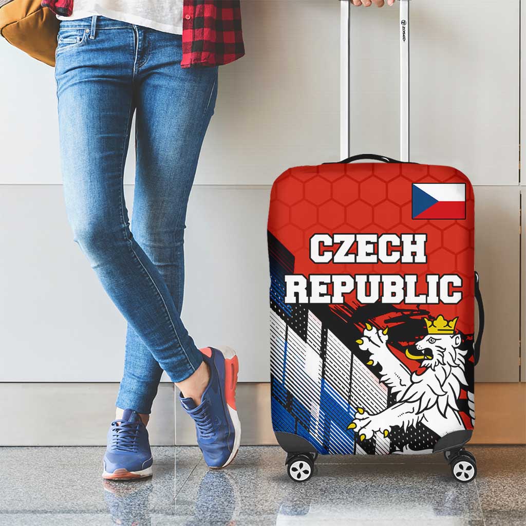 Czech Republic Luggage Cover with Red Black Blue Brushstroke Design and National Lion TS04