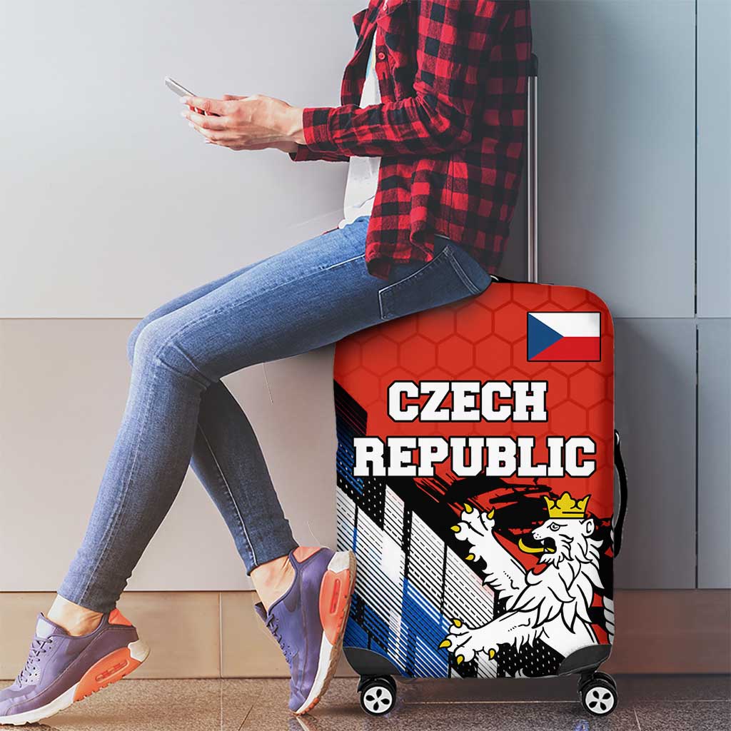 Czech Republic Luggage Cover with Red Black Blue Brushstroke Design and National Lion TS04