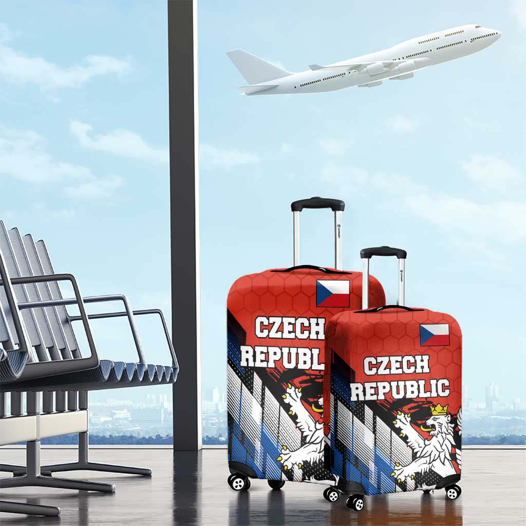 Czech Republic Luggage Cover with Red Black Blue Brushstroke Design and National Lion TS04