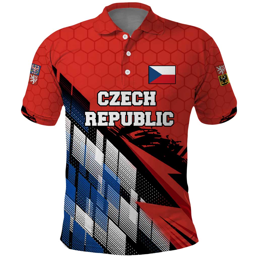Czech Republic Polo Shirt with Red Black Blue Brushstroke Design and National Lion TS04