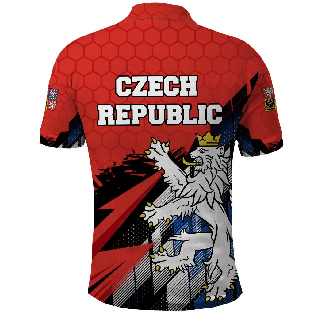 Czech Republic Polo Shirt with Red Black Blue Brushstroke Design and National Lion TS04
