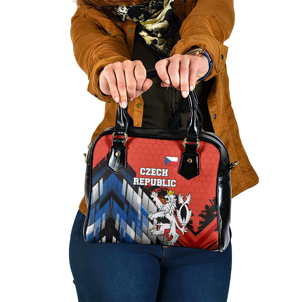 Czech Republic Shoulder Handbag with Red Black Blue Brushstroke Design and National Lion TS04