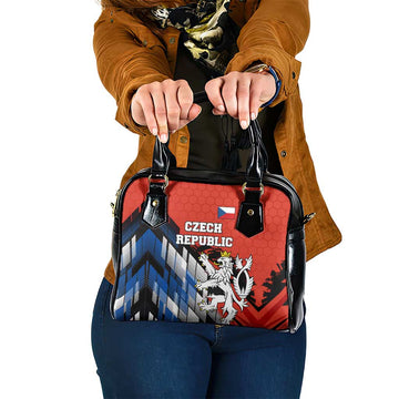Czech Republic Shoulder Handbag with Red Black Blue Brushstroke Design and National Lion TS04