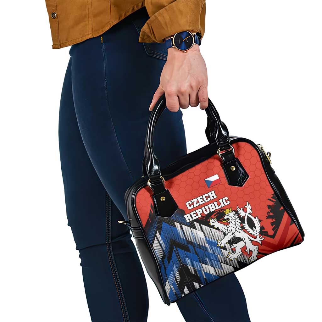 Czech Republic Shoulder Handbag with Red Black Blue Brushstroke Design and National Lion TS04