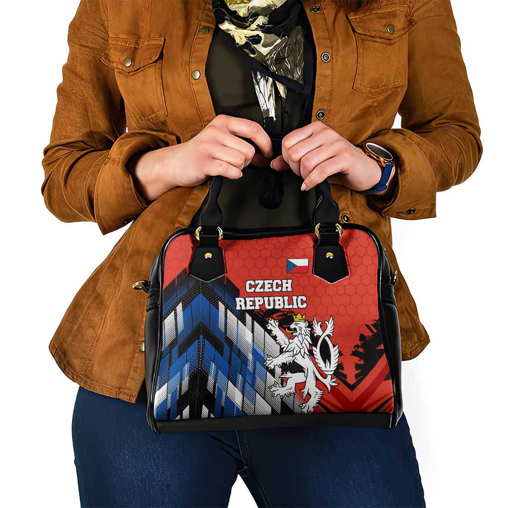 Czech Republic Shoulder Handbag with Red Black Blue Brushstroke Design and National Lion TS04