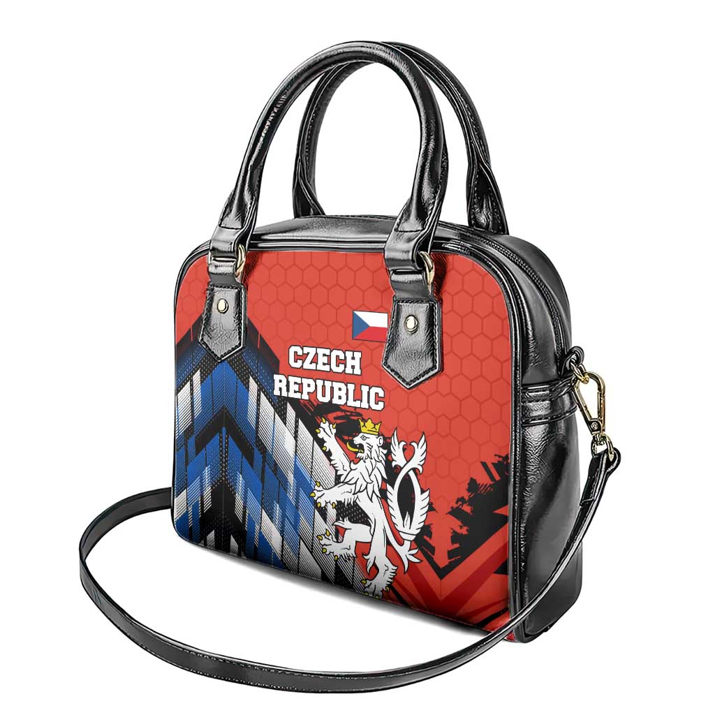 Czech Republic Shoulder Handbag with Red Black Blue Brushstroke Design and National Lion TS04