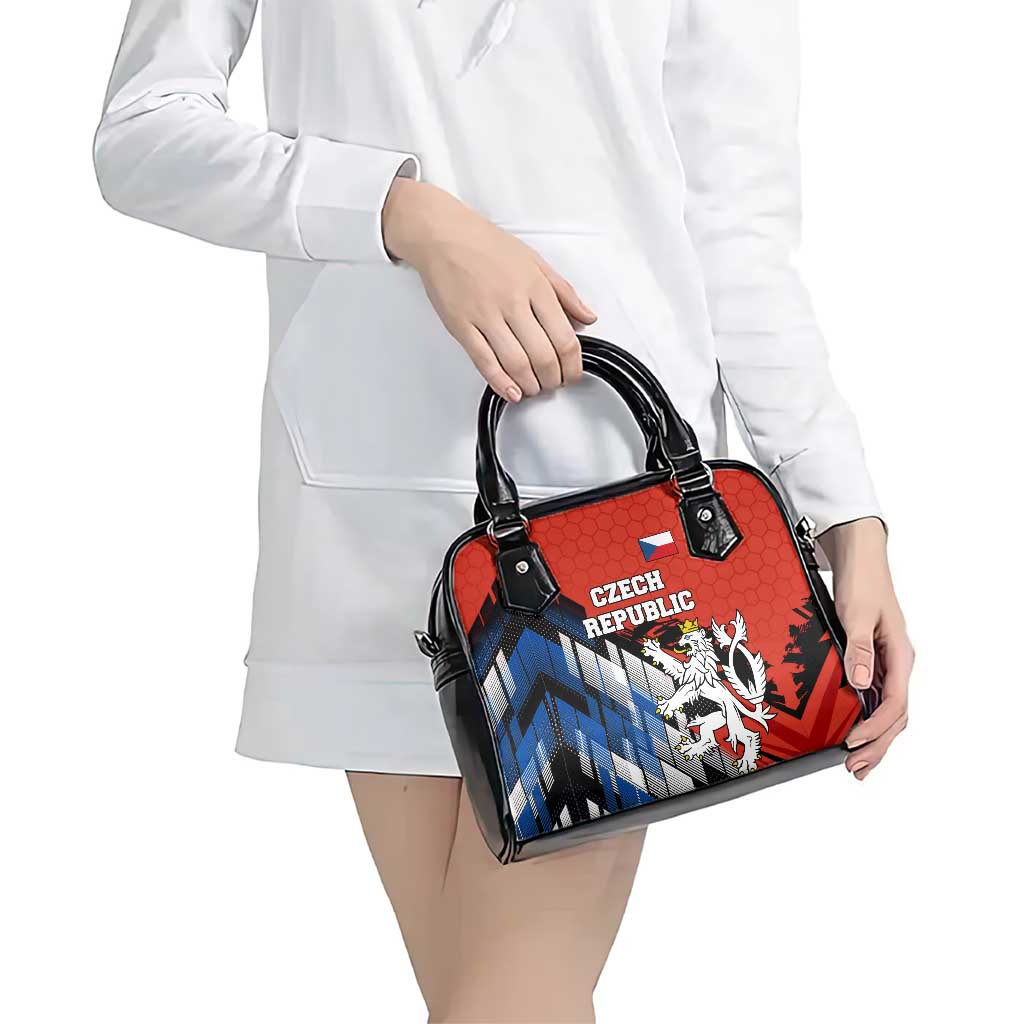 Czech Republic Shoulder Handbag with Red Black Blue Brushstroke Design and National Lion TS04