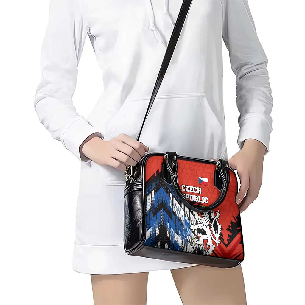 Czech Republic Shoulder Handbag with Red Black Blue Brushstroke Design and National Lion TS04