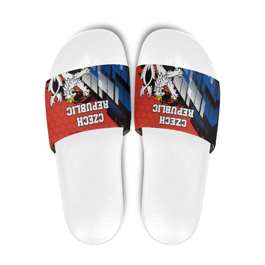 Czech Republic Slide Sandals with Red Black Blue Brushstroke Design and National Lion TS04