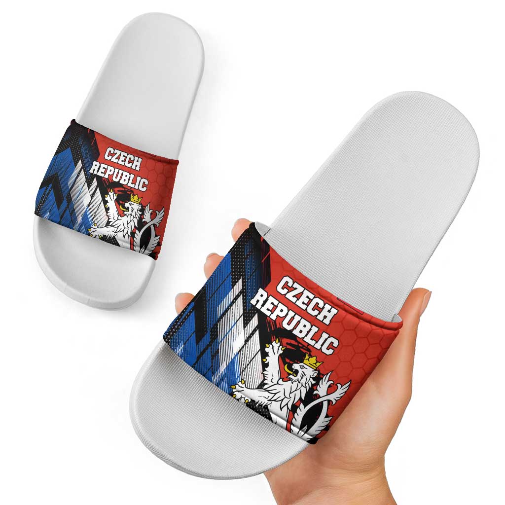 Czech Republic Slide Sandals with Red Black Blue Brushstroke Design and National Lion TS04