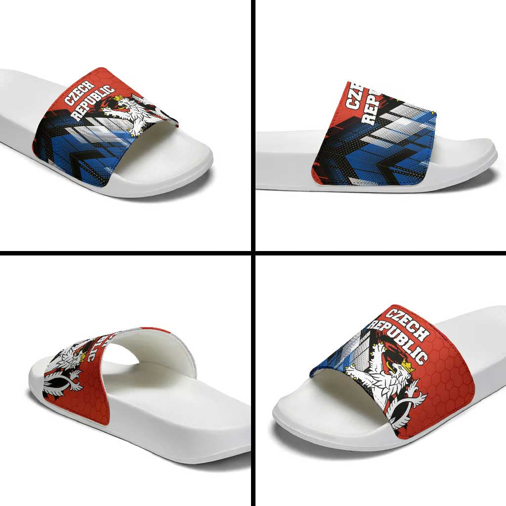 Czech Republic Slide Sandals with Red Black Blue Brushstroke Design and National Lion TS04