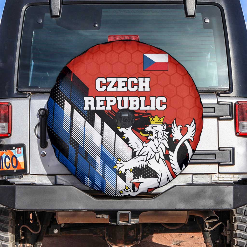 Czech Republic Spare Tire Cover with Red Black Blue Brushstroke Design and National Lion TS04