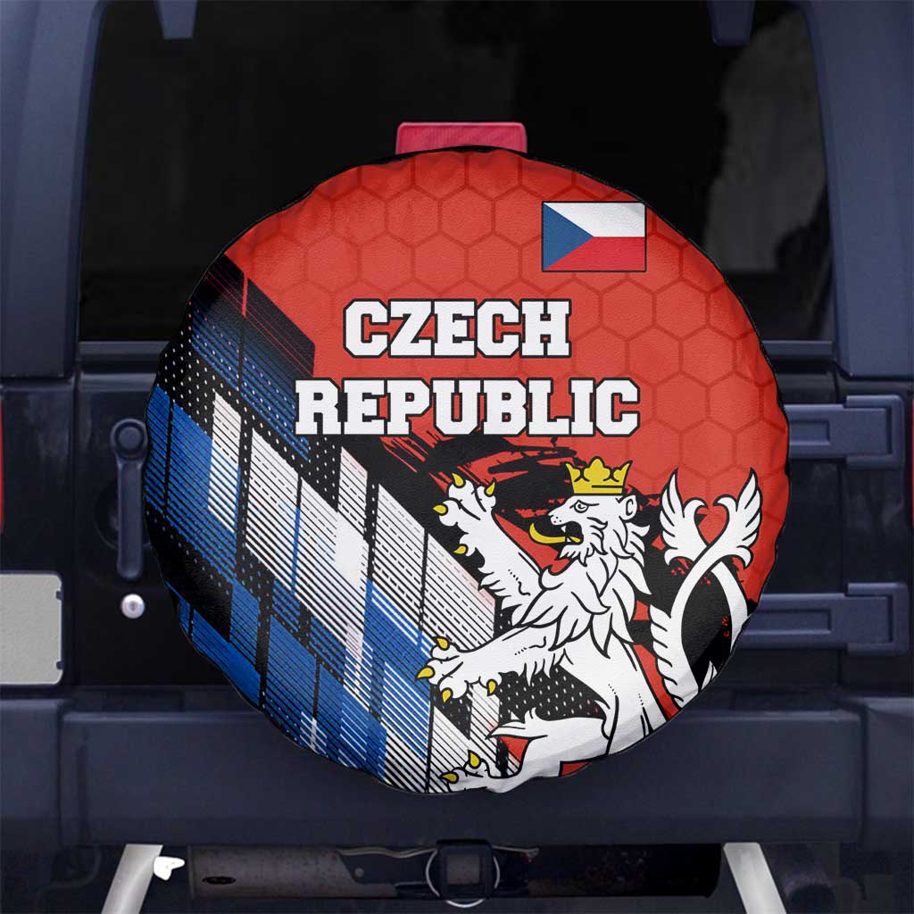 Czech Republic Spare Tire Cover with Red Black Blue Brushstroke Design and National Lion TS04