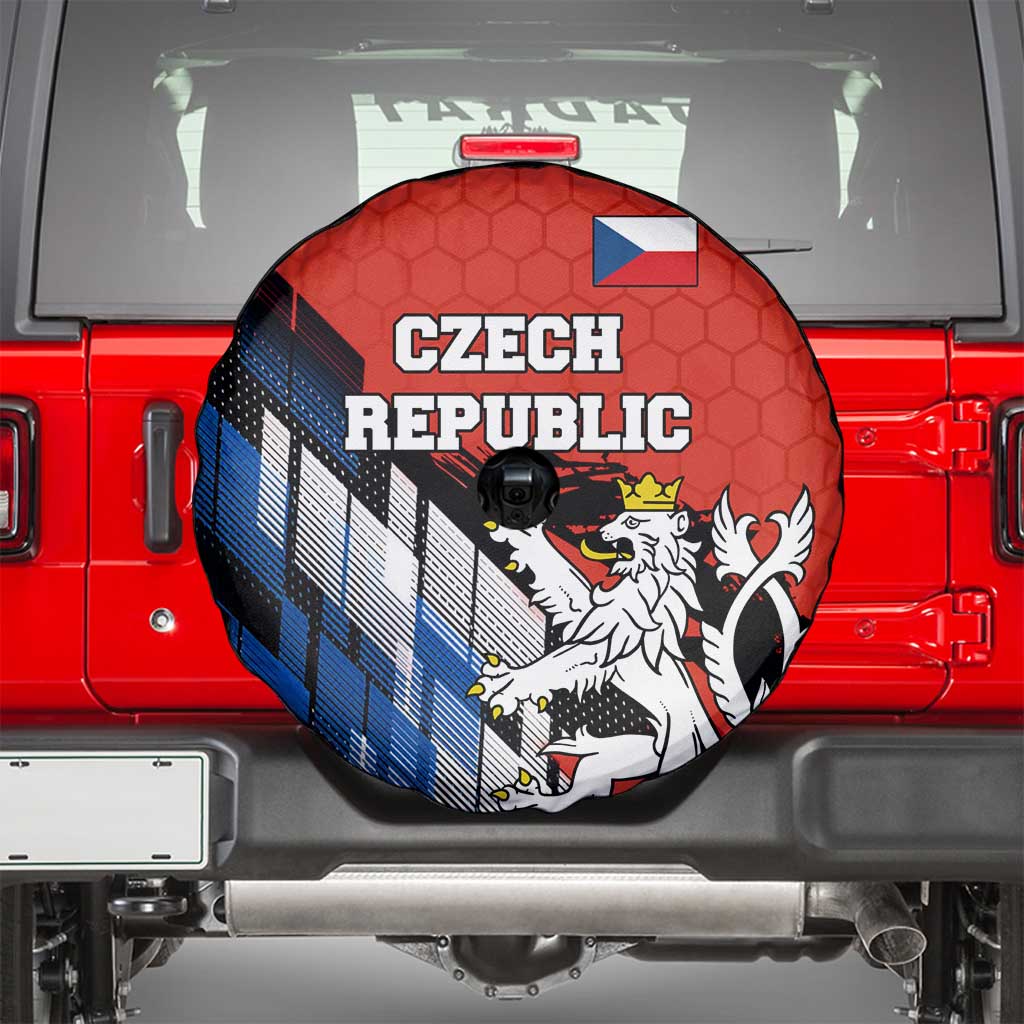 Czech Republic Spare Tire Cover with Red Black Blue Brushstroke Design and National Lion TS04
