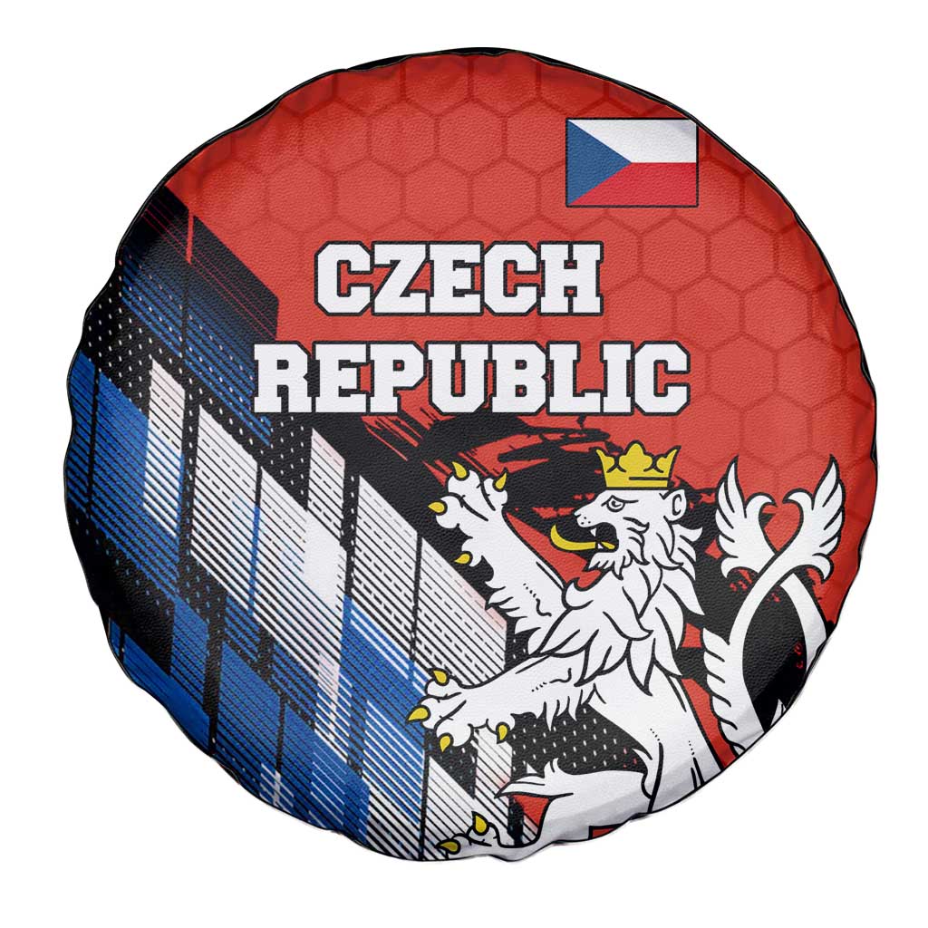 Czech Republic Spare Tire Cover with Red Black Blue Brushstroke Design and National Lion TS04