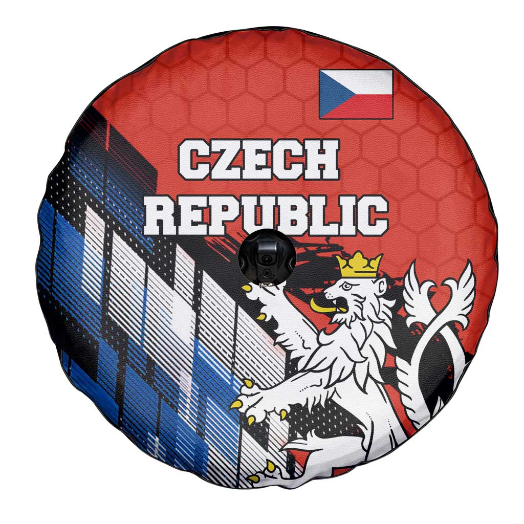 Czech Republic Spare Tire Cover with Red Black Blue Brushstroke Design and National Lion TS04