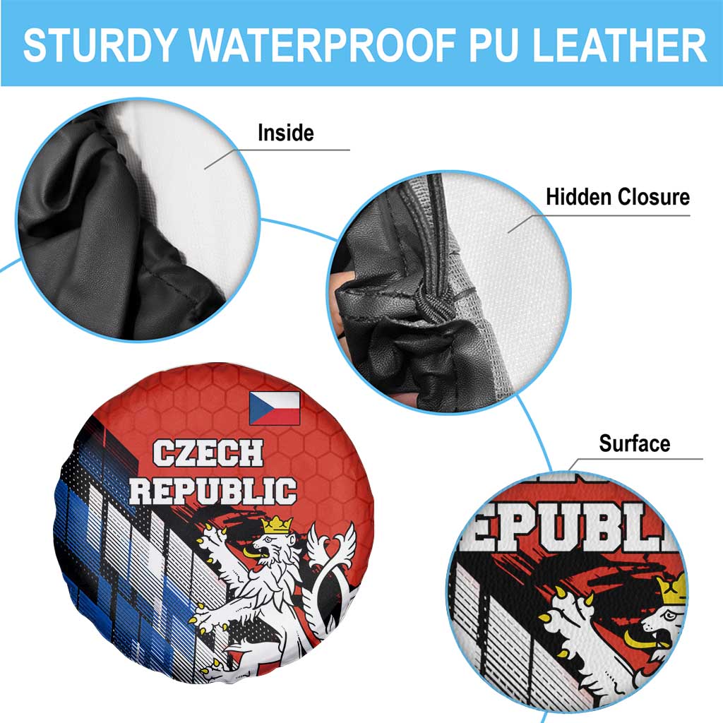 Czech Republic Spare Tire Cover with Red Black Blue Brushstroke Design and National Lion TS04