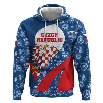 Czech Republic Hoodie with Blue Red Folk Pattern Design and National Lion Emblem TS04