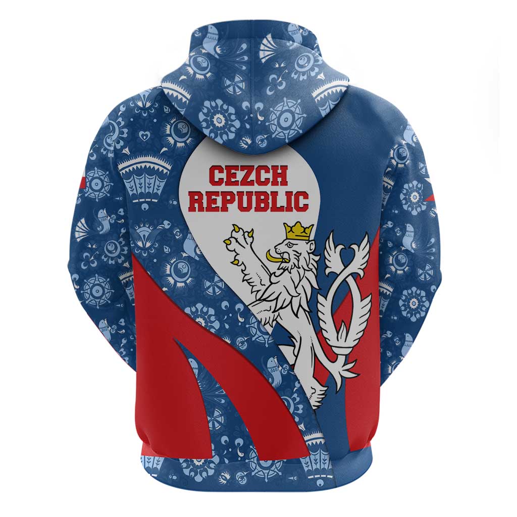 Czech Republic Hoodie with Blue Red Folk Pattern Design and National Lion Emblem TS04