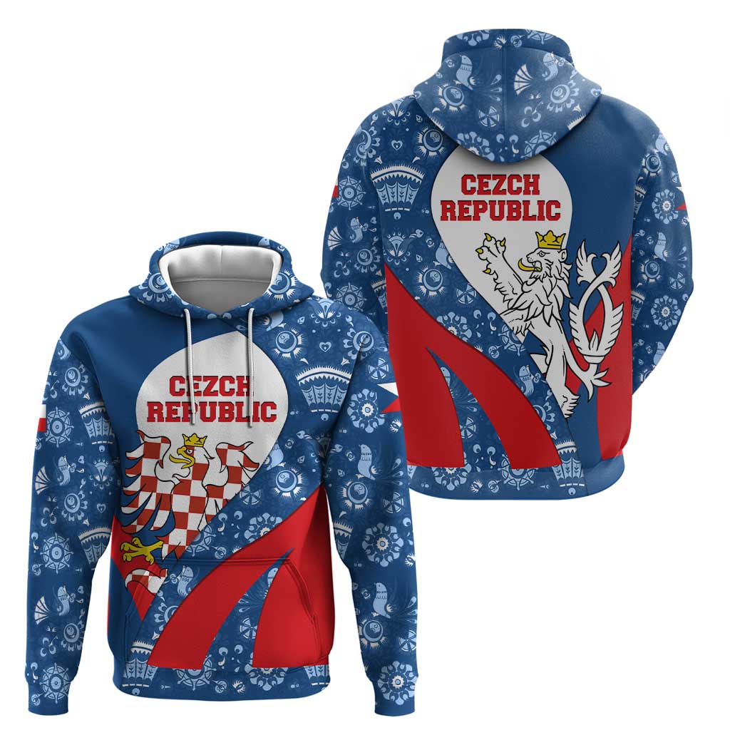 Czech Republic Hoodie with Blue Red Folk Pattern Design and National Lion Emblem TS04