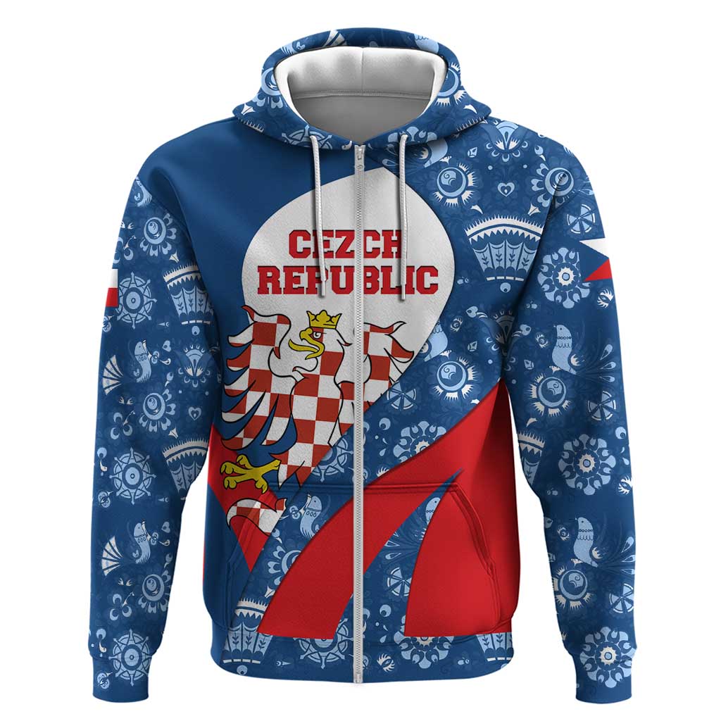 Czech Republic Hoodie with Blue Red Folk Pattern Design and National Lion Emblem TS04