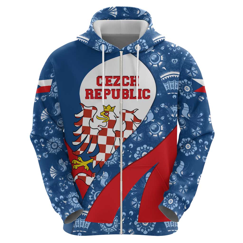 Czech Republic Hoodie with Blue Red Folk Pattern Design and National Lion Emblem TS04