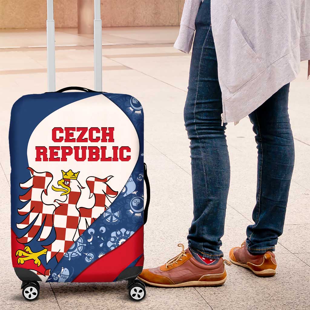 Czech Republic Luggage Cover with Blue Red Folk Pattern Design and National Lion Emblem TS04