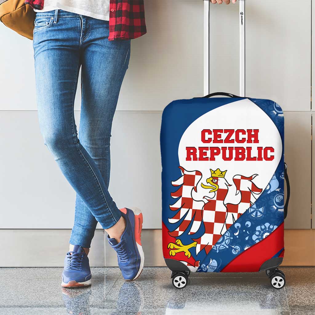 Czech Republic Luggage Cover with Blue Red Folk Pattern Design and National Lion Emblem TS04