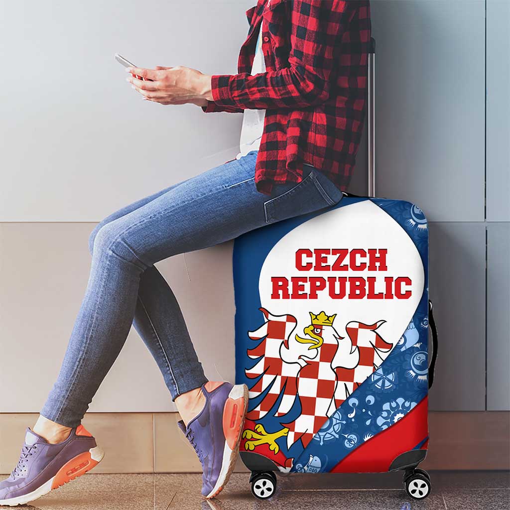 Czech Republic Luggage Cover with Blue Red Folk Pattern Design and National Lion Emblem TS04