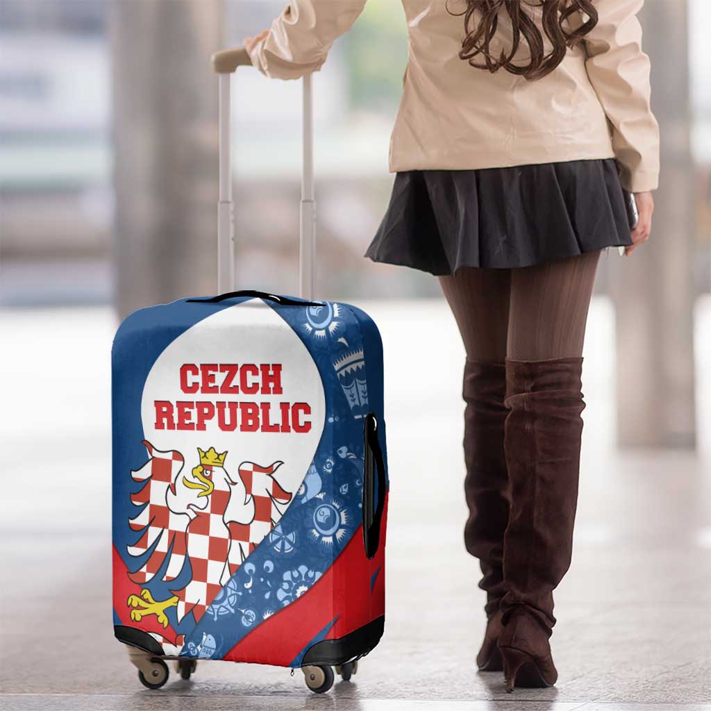 Czech Republic Luggage Cover with Blue Red Folk Pattern Design and National Lion Emblem TS04