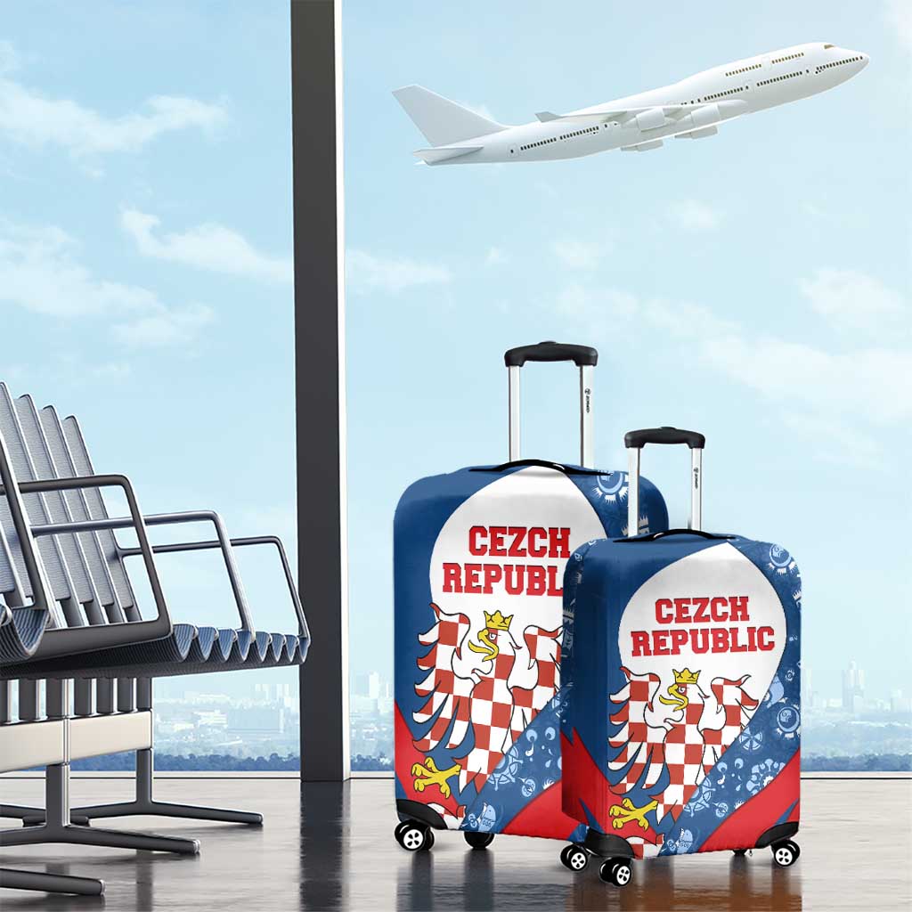 Czech Republic Luggage Cover with Blue Red Folk Pattern Design and National Lion Emblem TS04