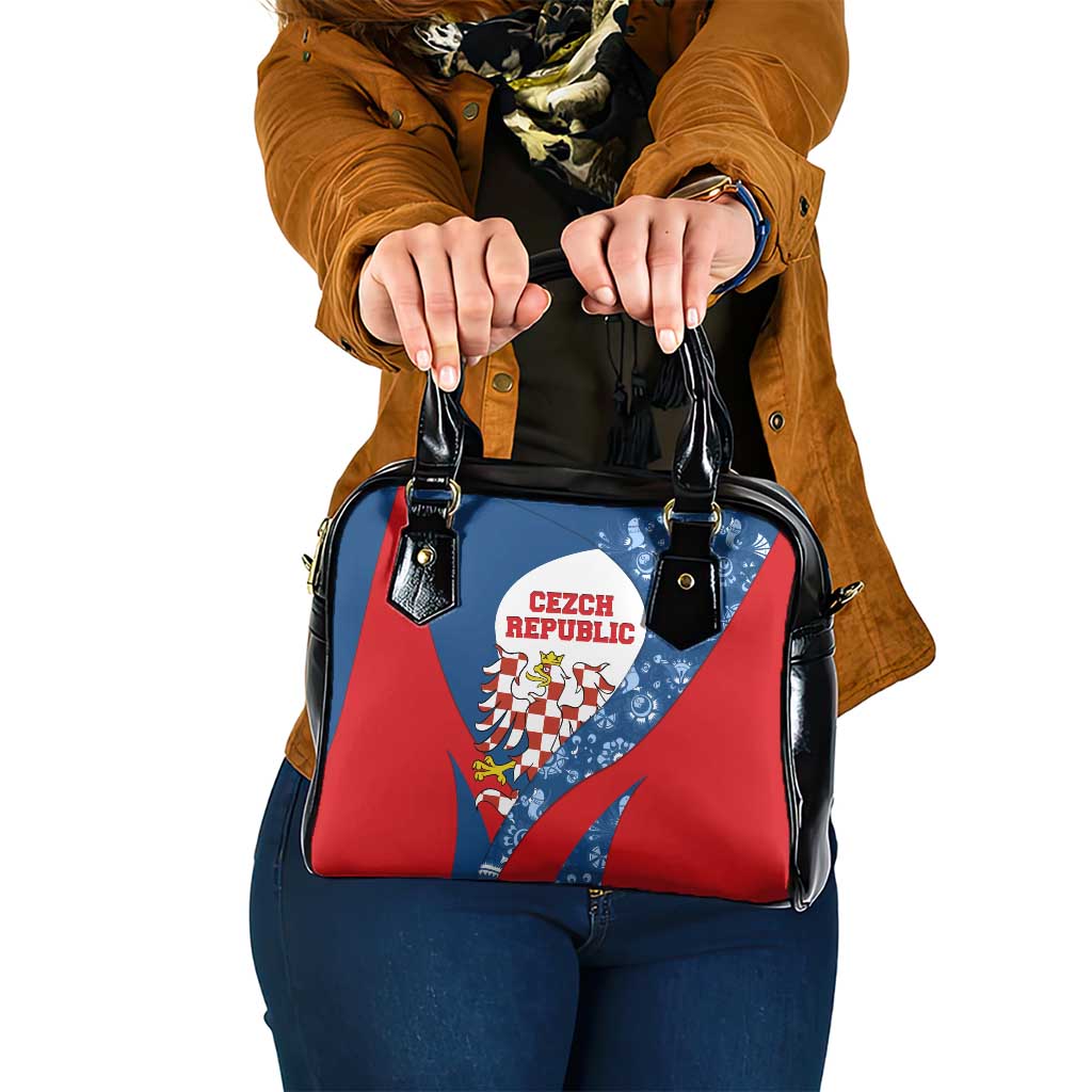 Czech Republic Shoulder Handbag with Blue Red Folk Pattern Design and National Lion Emblem TS04