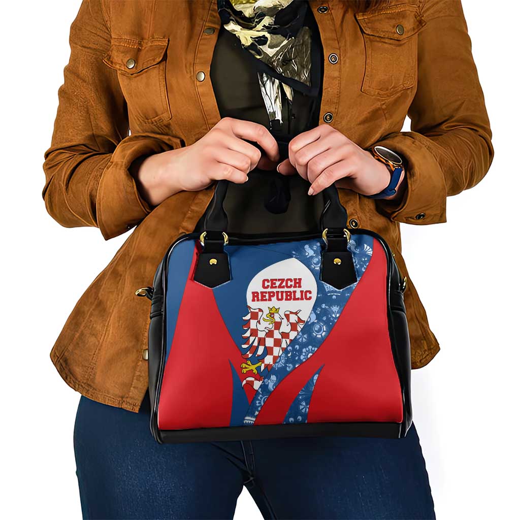 Czech Republic Shoulder Handbag with Blue Red Folk Pattern Design and National Lion Emblem TS04