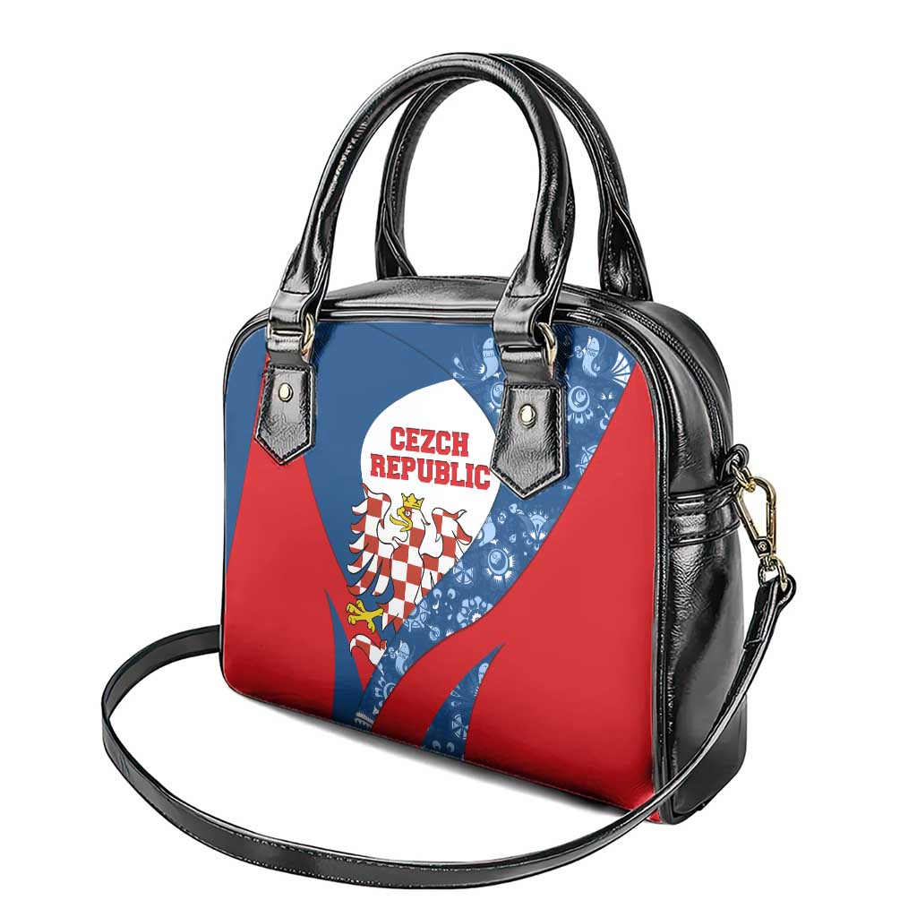 Czech Republic Shoulder Handbag with Blue Red Folk Pattern Design and National Lion Emblem TS04