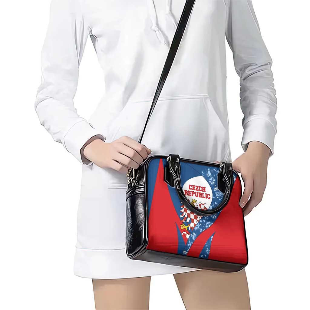 Czech Republic Shoulder Handbag with Blue Red Folk Pattern Design and National Lion Emblem TS04