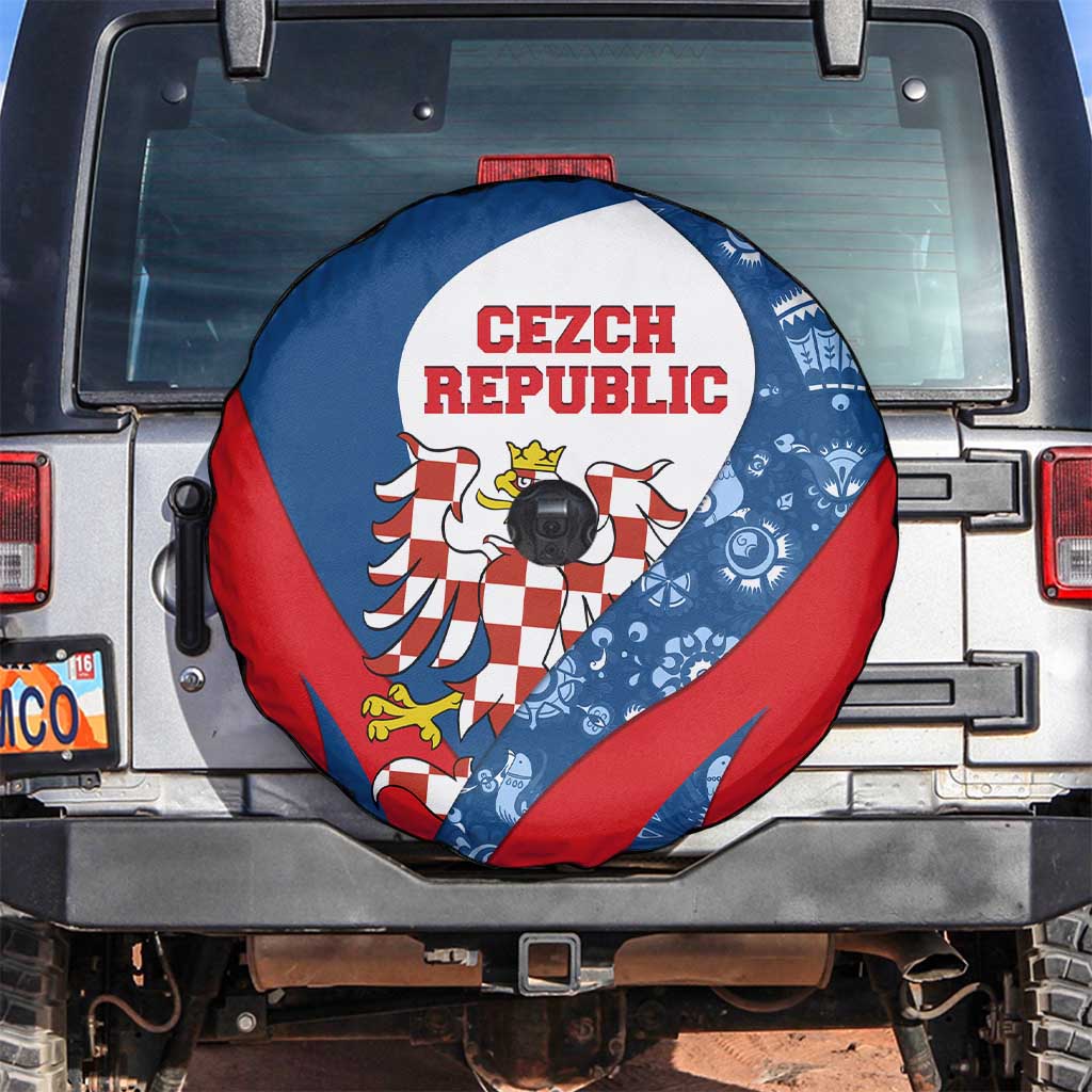 Czech Republic Spare Tire Cover with Blue Red Folk Pattern Design and National Lion Emblem TS04