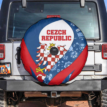 Czech Republic Spare Tire Cover with Blue Red Folk Pattern Design and National Lion Emblem TS04