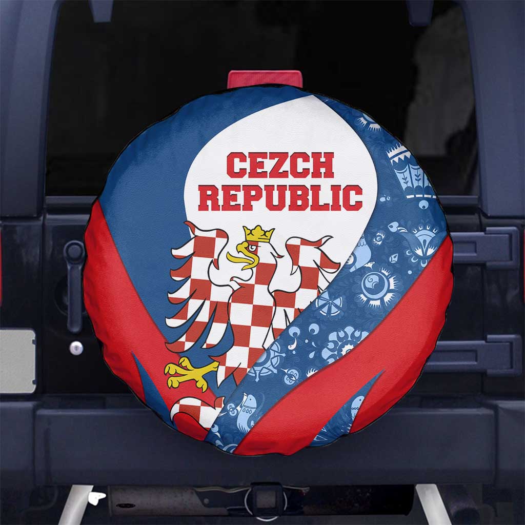 Czech Republic Spare Tire Cover with Blue Red Folk Pattern Design and National Lion Emblem TS04