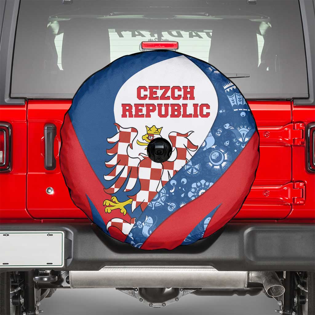 Czech Republic Spare Tire Cover with Blue Red Folk Pattern Design and National Lion Emblem TS04