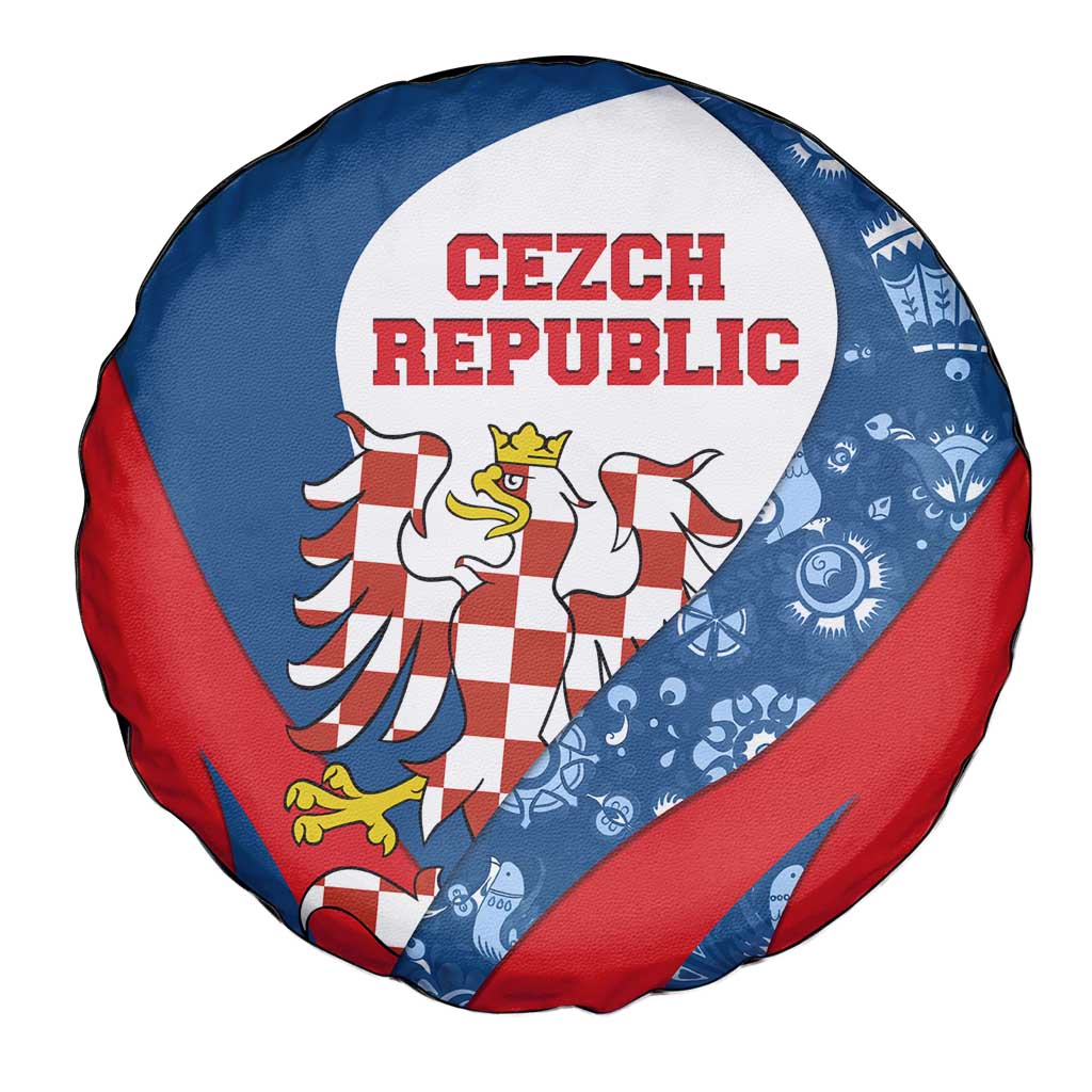 Czech Republic Spare Tire Cover with Blue Red Folk Pattern Design and National Lion Emblem TS04